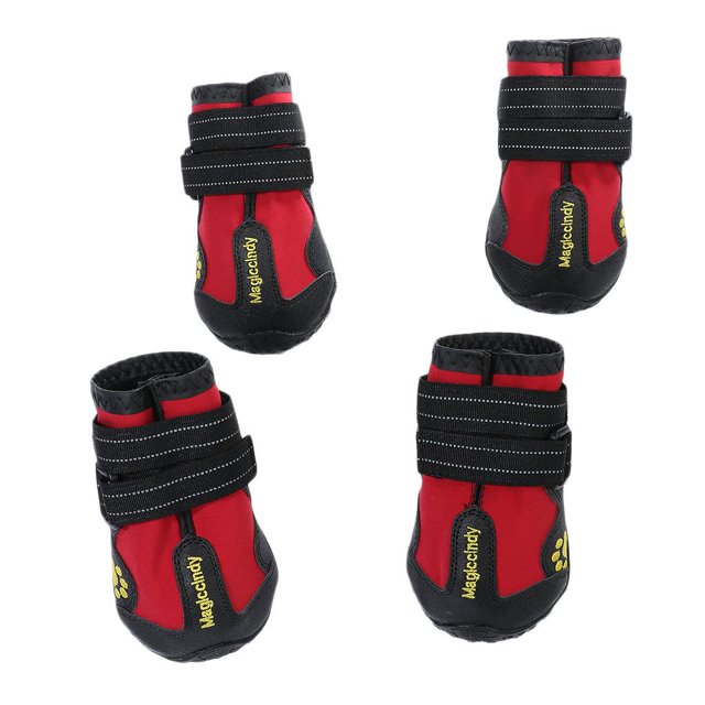 Paquete de 4 Botas de Lluvia Impermeables jinwen para Perros y Medianos Rojo