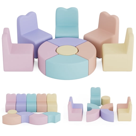 UMOMO 10 PCS Kids Sofa Set, Daycares Chairs for Toddlers Activities, Colorful Modular Flexible Seating Set for Home Preschool Playroom