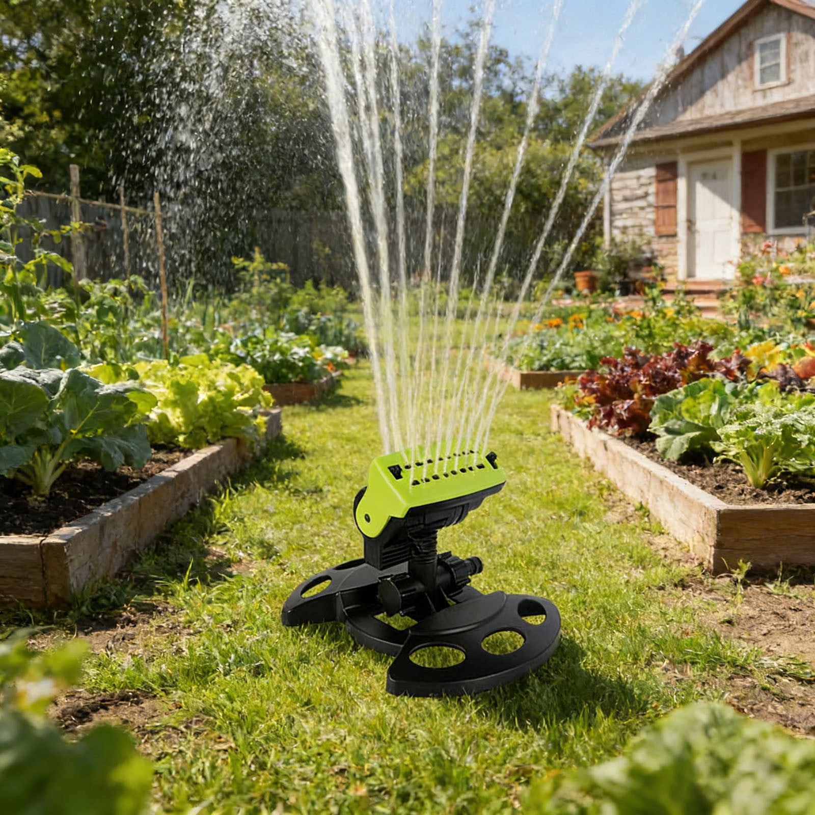 16 Nozzle Oscillating Garden Sprinkler Adjustable Auto Swing Water Irrigation System Leak Proof Heavy Duty Yard Lawn Watering Device Green