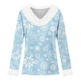 thumbnail image 4 of Pxiakgy Christmas Sweatshirts for Women White Faux Fur Trim V Neck Shirt Dressy Funny Xmas Tree Snowflake Graphic Tops Christmas Solid Color Plush Collar Plush Cuffs T Shirt Light Blue L, 4 of 4