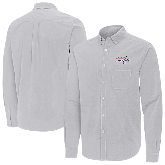 Men's Antigua Gray Washington Capitals Porter Woven Tri-Blend Long Sleeve Button-Down Shirt