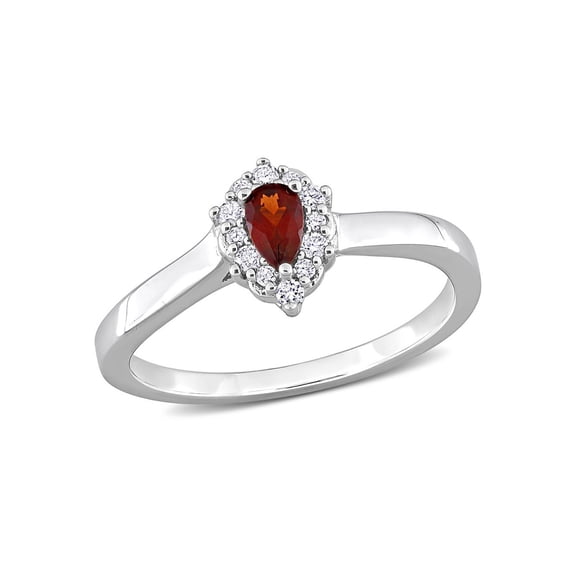 1/4 Carat (Ctw) Garnet Drop Ring in Sterling Silver with Halo Diamonds for Women