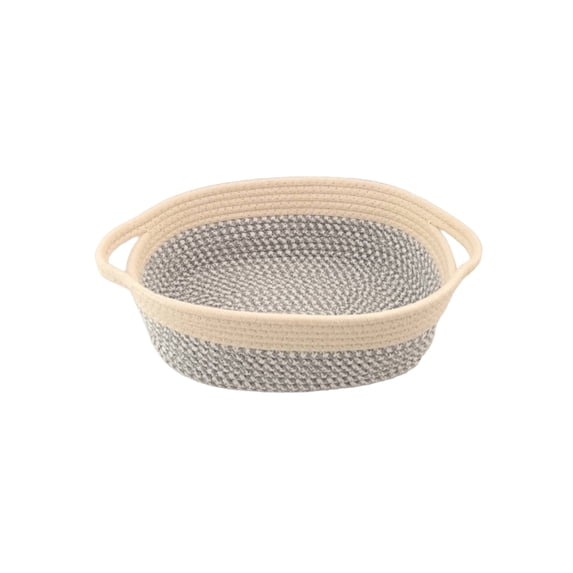 SouMaox Woven Cotton Basket, Oval Rope Bin Organizer, Decorative Fabric Tub for Living Room Closet Shelving