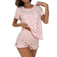 thumbnail image 2 of Women Pajamas Set Cherry Print Frill Short Sleeve Tops and Elastic Waist Shorts 2 Piece Outfits Loungewear, 2 of 7