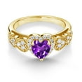 thumbnail image 3 of Gem Stone King 18K Yellow Gold Plated Silver Purple Amethyst and White Moissanite Halo Ring for Women | 0.98 Cttw | Heart Shape 6MM | Gemstone February Birthstone | Size 8, 3 of 6