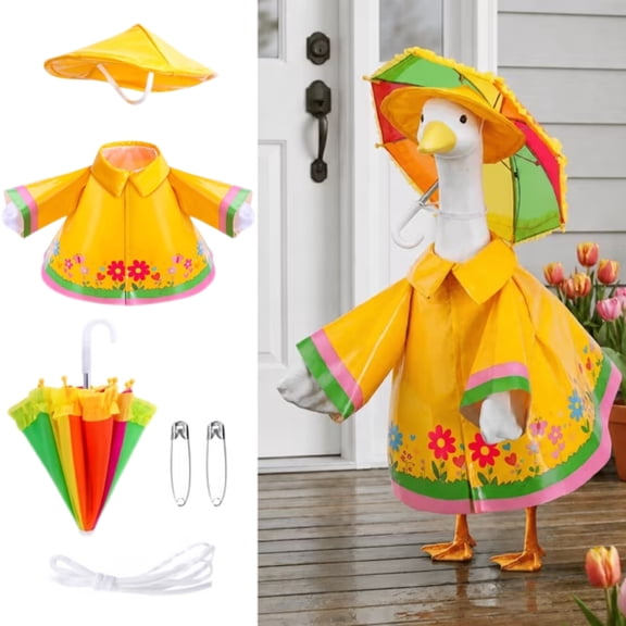 Plumilo 23 Inch Porch Goose Outfit Raincoat Set , Garden Lawn Goose Statue Costume Outdoor Yard Decoration Yellow