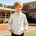 thumbnail image 3 of Fozruso Striped Button-Down Shirts for Boys Long Sleeve Collared Dress Shirts for Toddler and Kids, 3 of 7