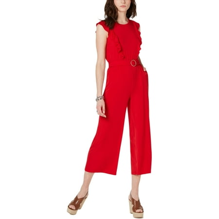 Michael Kors Womens Petites Ruffle Ring Belt Jumpsuit Red (Best Jumpsuits For Petite)