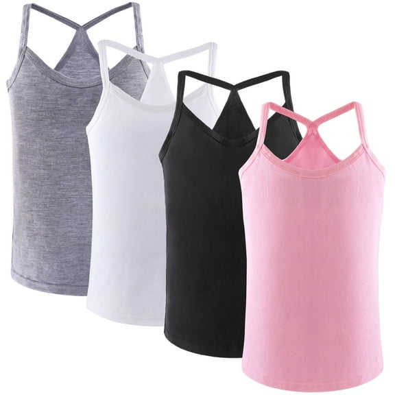 Yintry Kids Soft Undershirt Girls'Stretch Y-strap camisole, 4 Pack, Size 2-10