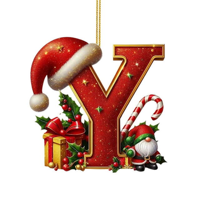 SLYNSHome Lettres de Noël Étiquettes Ornement, Lettres Alphabétiques Personnalisées Rouges pour Bricolage Décorations Initiales Monogramme Suspendu - Y