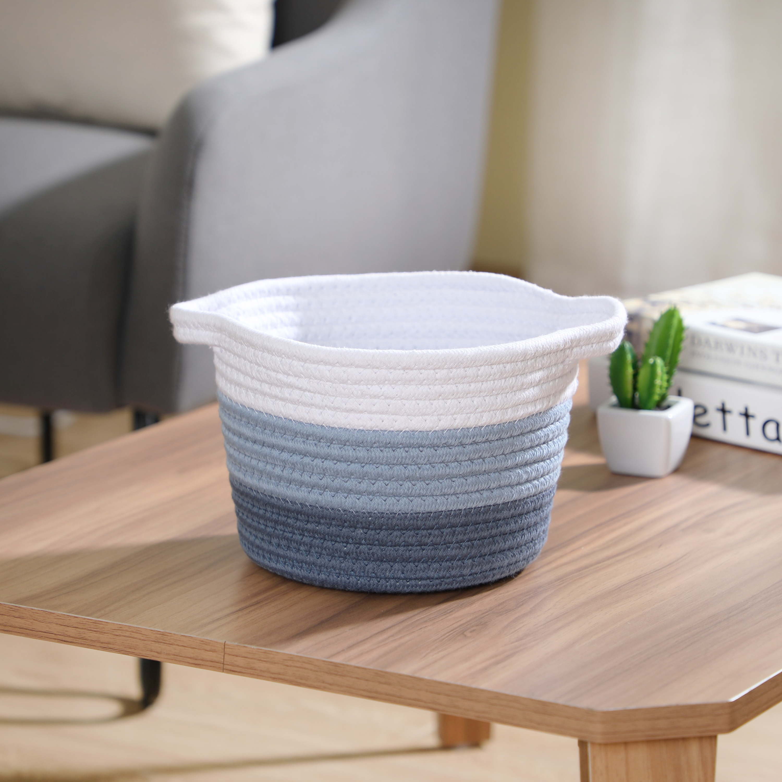 Yourzone Small Soft Cotton Rope Basket White/Blue