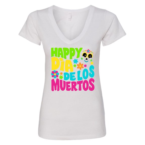 Inktastic Happy DÃÂa De Los Muertos Women's V-Neck T-Shirt