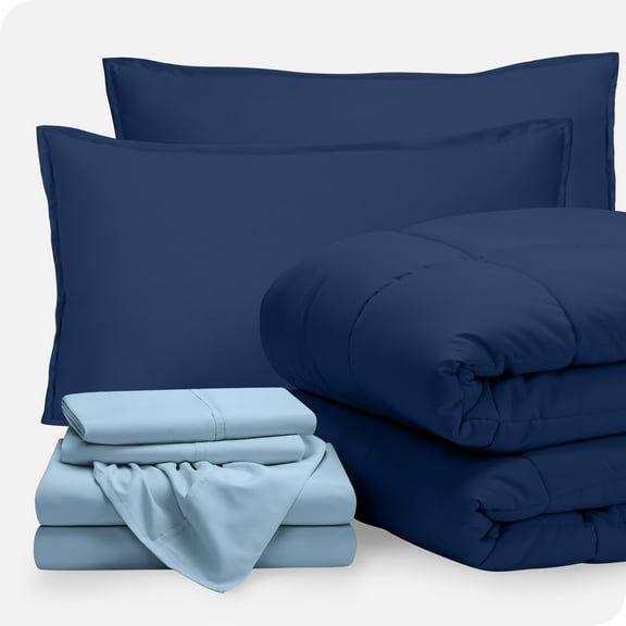 Bare Home 7-Piece Bed-in-a-Bag - Full XL, Dark Blue with Light Blue Sheet Set