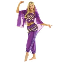 Doomiva Women Indian Dance Costume 4Pcs Belly Dance Outfits Halloween Carnival Performance Sets Purple One Size