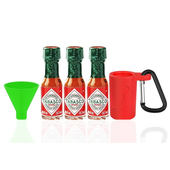 Mini Tabasco Hot Sauce Keychain - Includes 3 Mini Hot Sauce Bottles (.35oz) With Travel Hot Sauce Key Chain - Red Tabasco Hot Sauce - Tabasco To Go