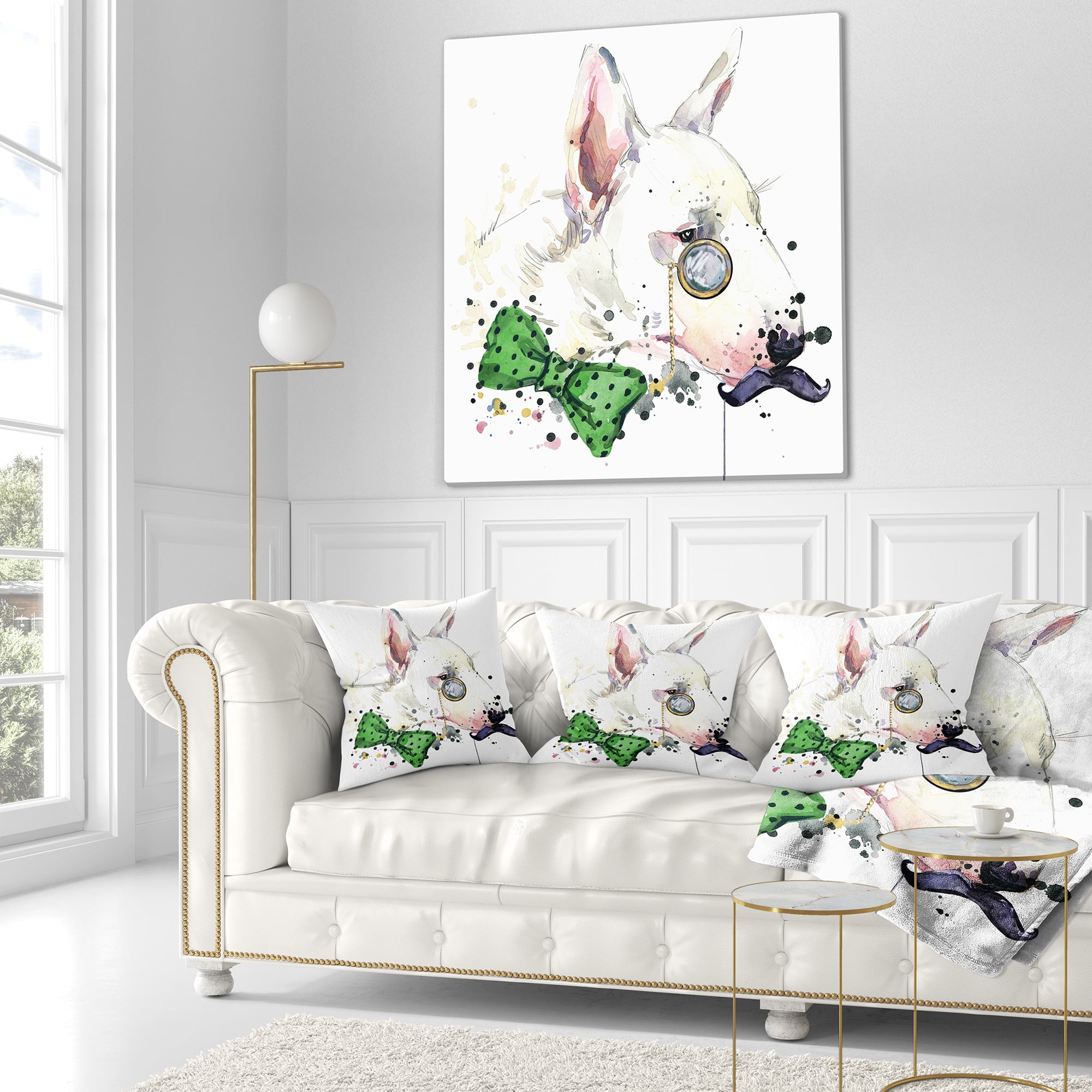 Designart Bull Terrier Dog - Animal Throw Pillow - 18x18
