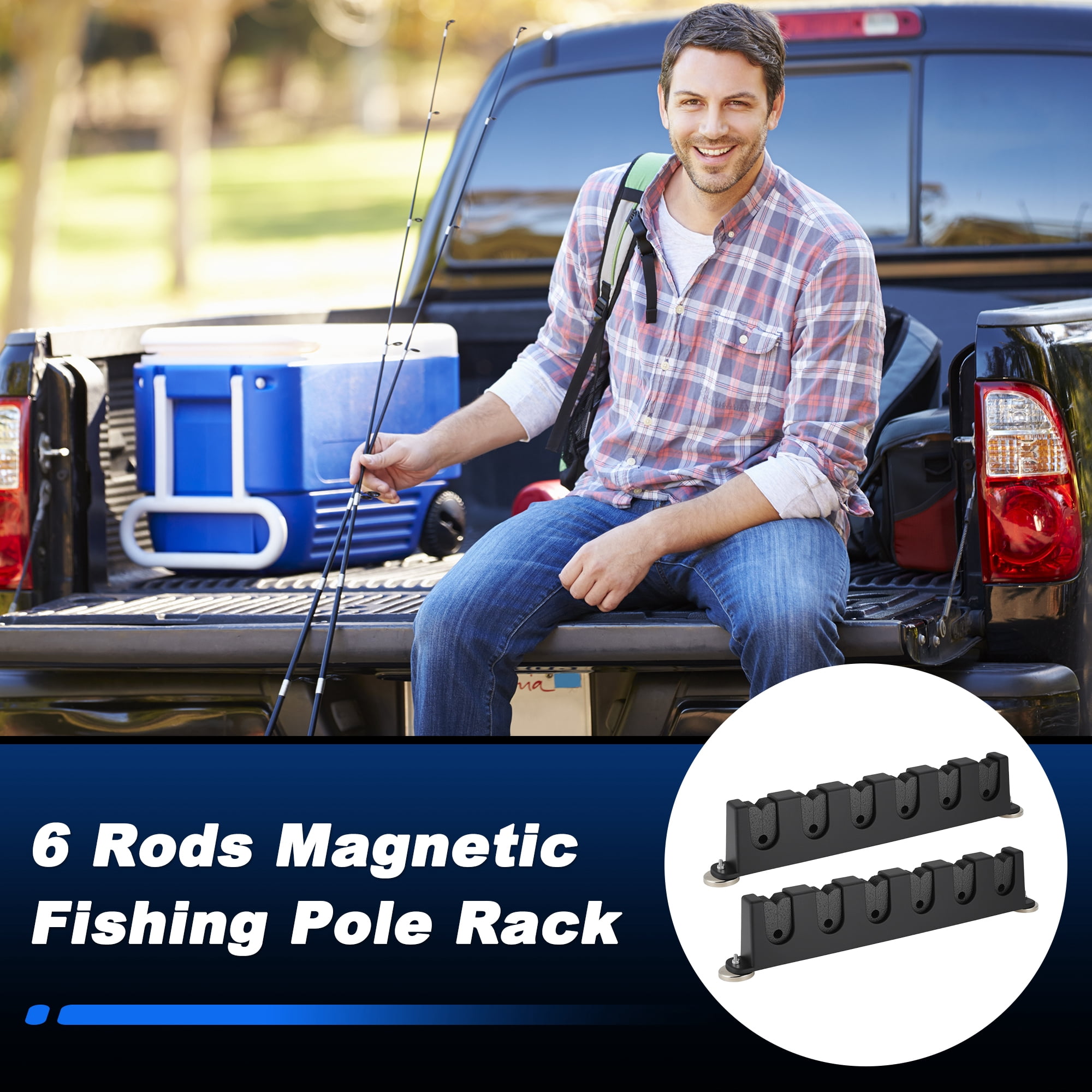 Unique Bargains Magnetic Fishing Rod Holder for Car Black + Dark Grey 6 Rods 2 Pcs