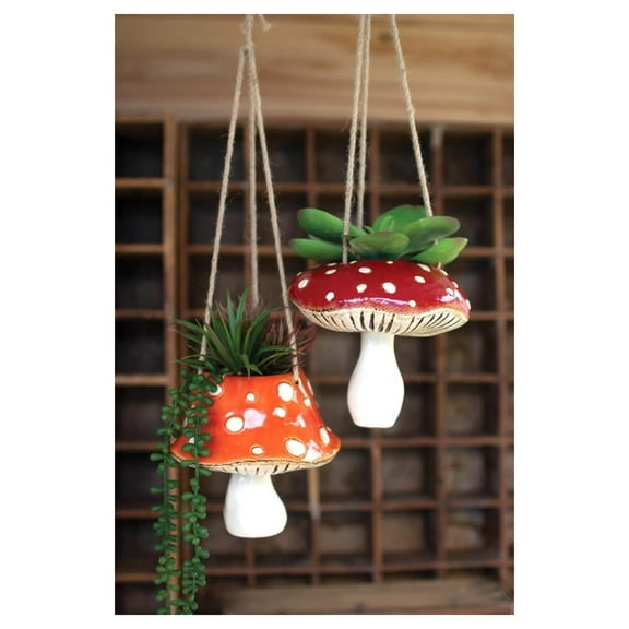 CDV2147 Set of Two Ceramic Toadstool Hanging PLANTERS