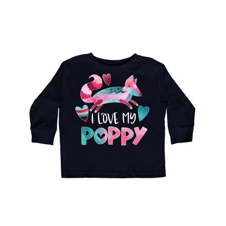 

Inktastic I Love My Poppy Pink and Blue Fox with Hearts Gift Toddler Boy or Toddler Girl Long Sleeve T-Shirt