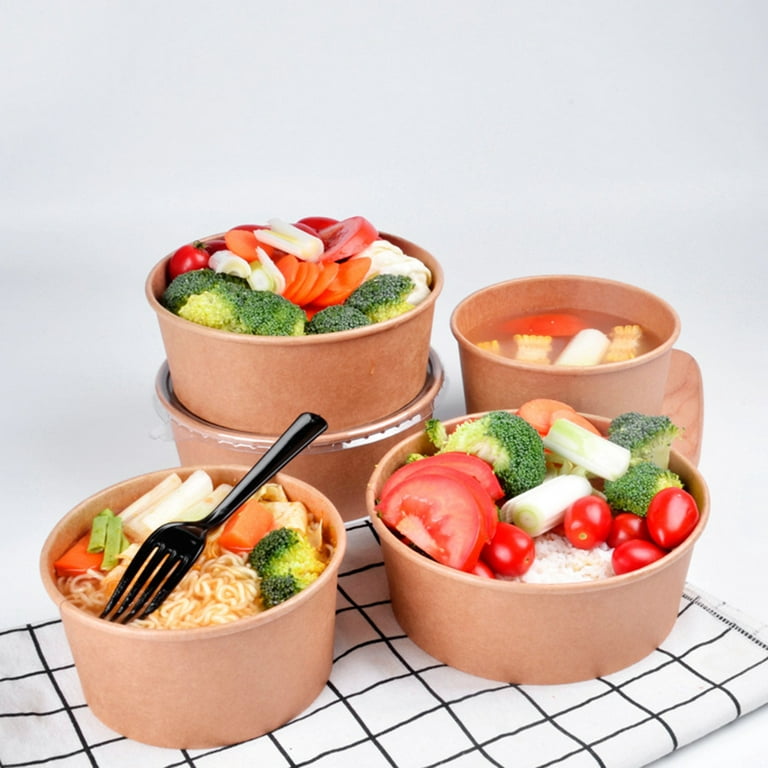  Lyellfe 50 Pack Kraft Paper Bowls with Lid, 25 Oz Disposable  Soup Salad Serving Bowls, To Go Food Container for Party Dessert, Ice  Cream, Yogurt, Microwave Freezer Safe : Health & Household