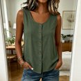 thumbnail image 2 of ClodeEU Women's Scoop Neck Button Down Sleeveless Tank Top,Casual Blouse for Summer Army Green,Women's Plus L, 2 of 9