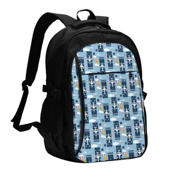 Balery Airplanes and Aviation Signs Mochila con carga USB para hombre y mujer - Mochila impermeable y antirrobo para laptop con puerto USB para viajes, trabajo