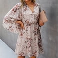 thumbnail image 3 of Robes Décontractées Aqestyerly Mode Femme Imprimé Floral Manches Longues Col en V Robe d'Été Décontractée, 3 of 5