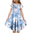 thumbnail image 2 of LJEFF Girls Floral Dresses with Pockets, Ruffle Cute Casual Short Sleeve Kids Summer Midi Dresses Multicolor Size 10, 2 of 6