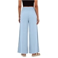 thumbnail image 7 of Mifsaly Linen Drawstring Pants Women Crochet Side Cutout Detail Wide Leg Casual Summer Pant Lightweight Flowy Vacation office Lounge Outfits with Pockets Sky Blue,S, 7 of 7