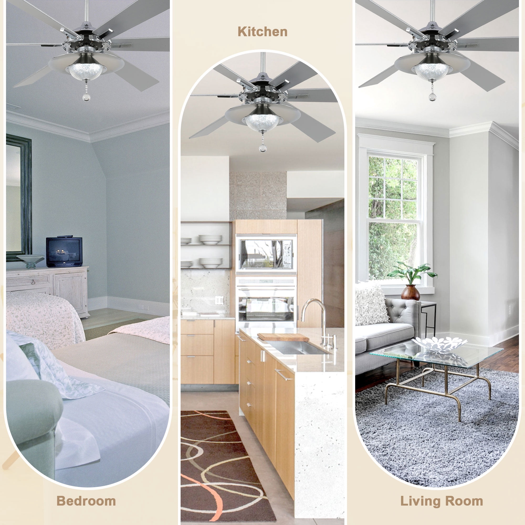 Bella Depot 72" Modern LED Ceiling Fan 6-Speed Reversible Chandelier With Dimmable Light and Remote Control