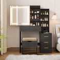 thumbnail image 1 of CazToi Makeup Vanity Desk with Sliding Mirror & 3-Color Lights Vanity Set with Stool 4 Drawers Power Outlet, 1 of 9