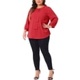 thumbnail image 2 of Blusa de chiffon con volantes de cuello redondo para mujer de tallas grandes Agnes Orinda, blusa de oficina 4X roja, 2 of 5