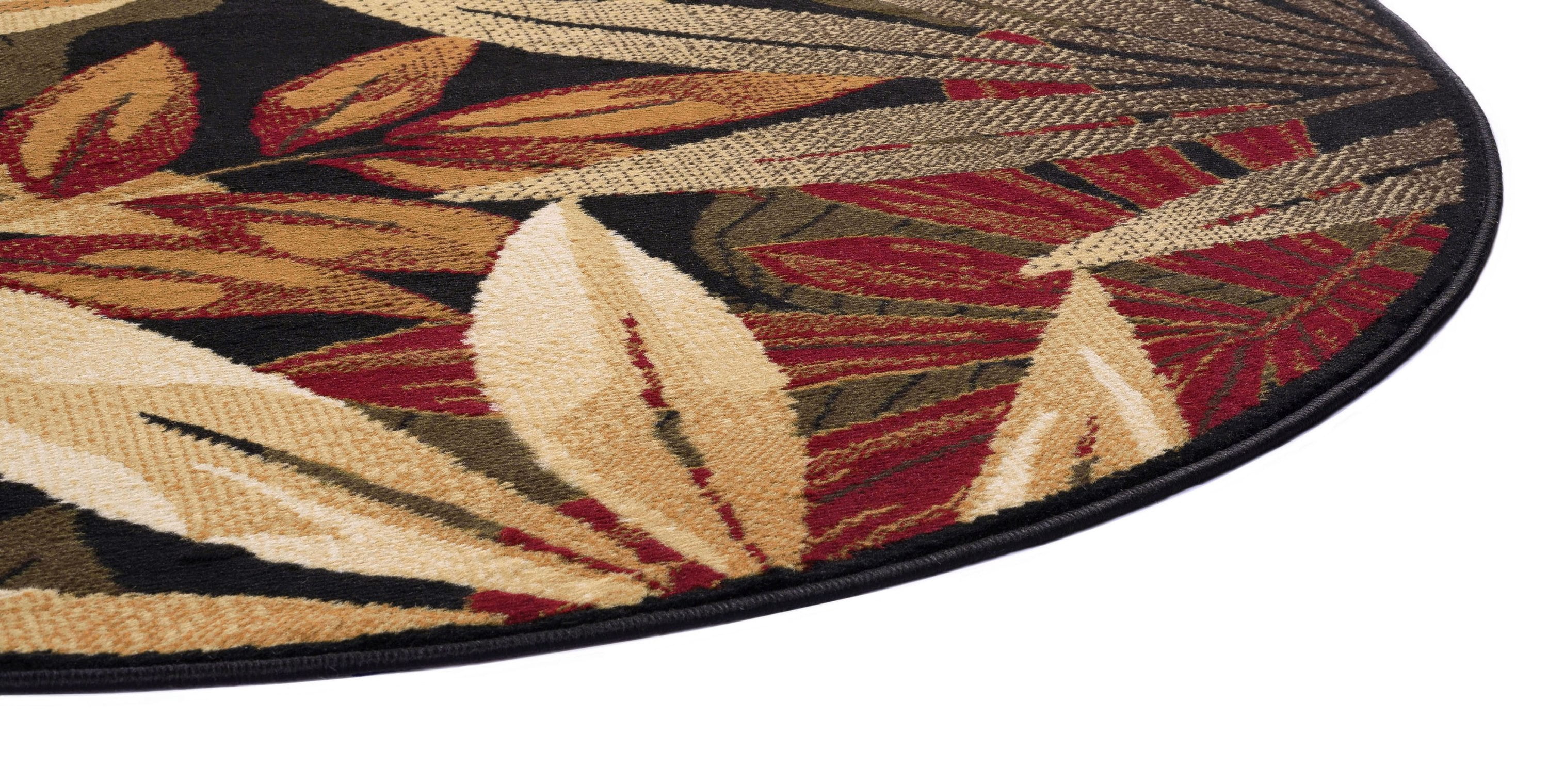 Transitional Area Rug (5'3'' Round) Botanical Black, Avocado Indoor Round Easy to Clean