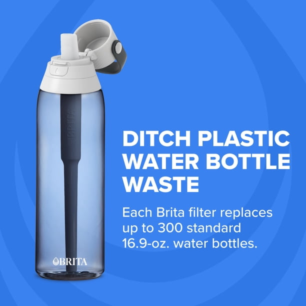 Brita 36 oz Sea Glass Plastic Filtered Water Bottle, Reduces Chlorine, Leak Proof with Straw