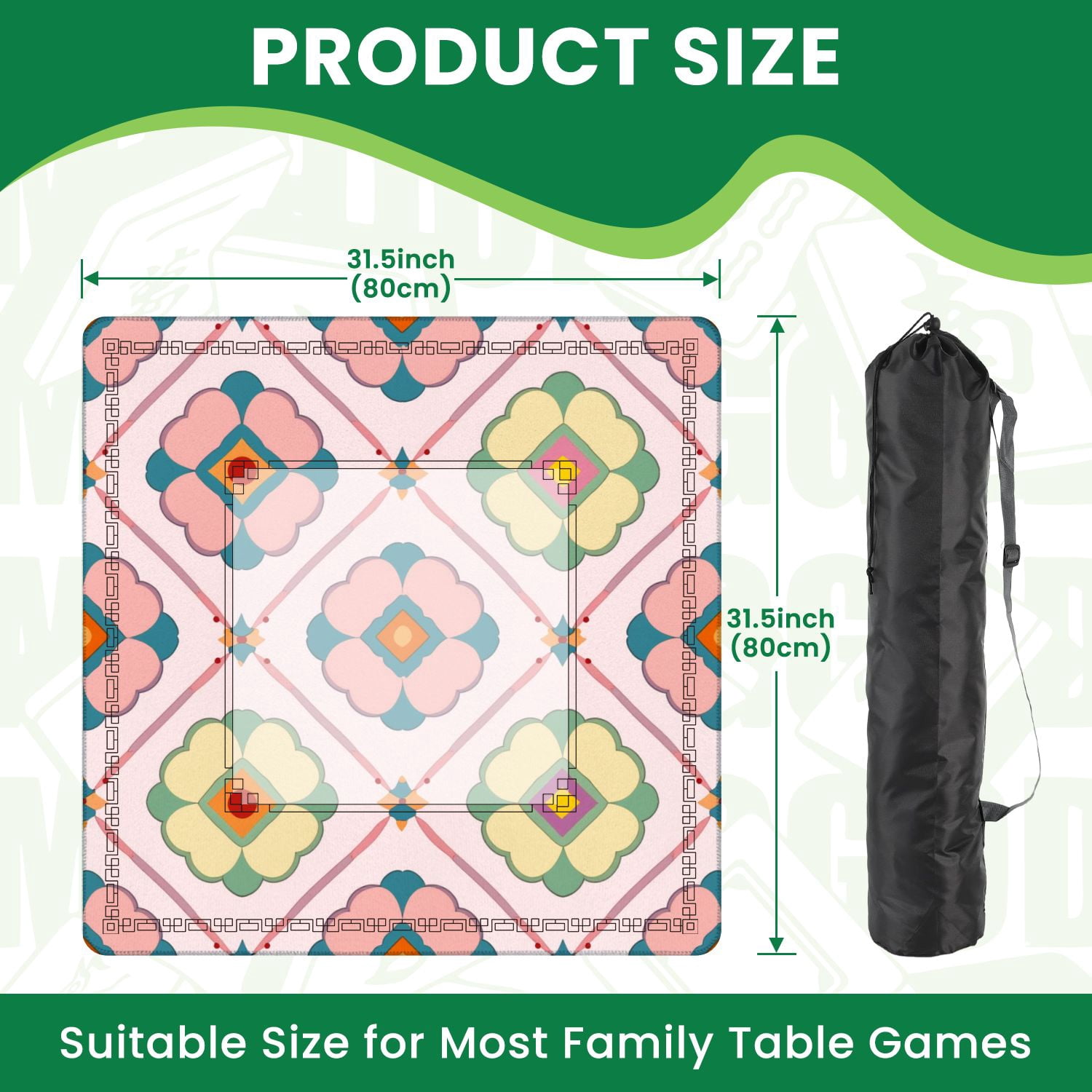 Mahjong Mat 31.5" x 31.5" Geometric Floral Vibrant Colors Diamond Shapes Non-Slip Noise Reduction American Mahjong Tiles Table Cover for Dominoes Poker Card Board Games Gift