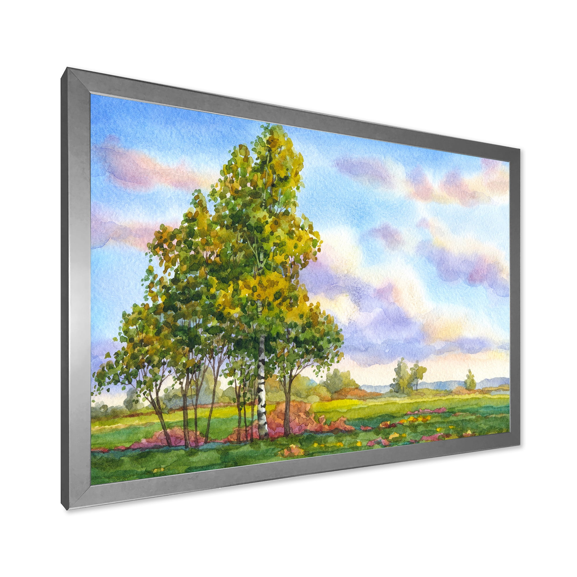 Designart 'The Trees In The Evening Landscape Field ' Traditional Framed Art Print