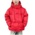 thumbnail image 2 of Kids Winter Clothes Kids Fall Winter Solid Hooded Thick Quilted Bread Jacket, Boys Girls Warm Casual Daily Outer Coat,Red, 2 of 6