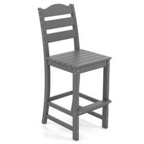 Aimee Lii 30" Counter Height HDPE Bar Stool with Backrest and Footrest, Outdoor Patio Furniture, Gray