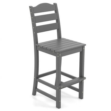 Aimee Lii 30" Counter Height HDPE Bar Stool with Backrest and Footrest, Outdoor Patio Furniture, Gray