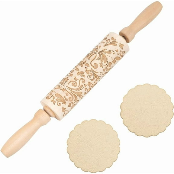 Embossed Wooden Rolling Pin 3D Flower Rattan 35cm(13.7inch) Rolling Pin