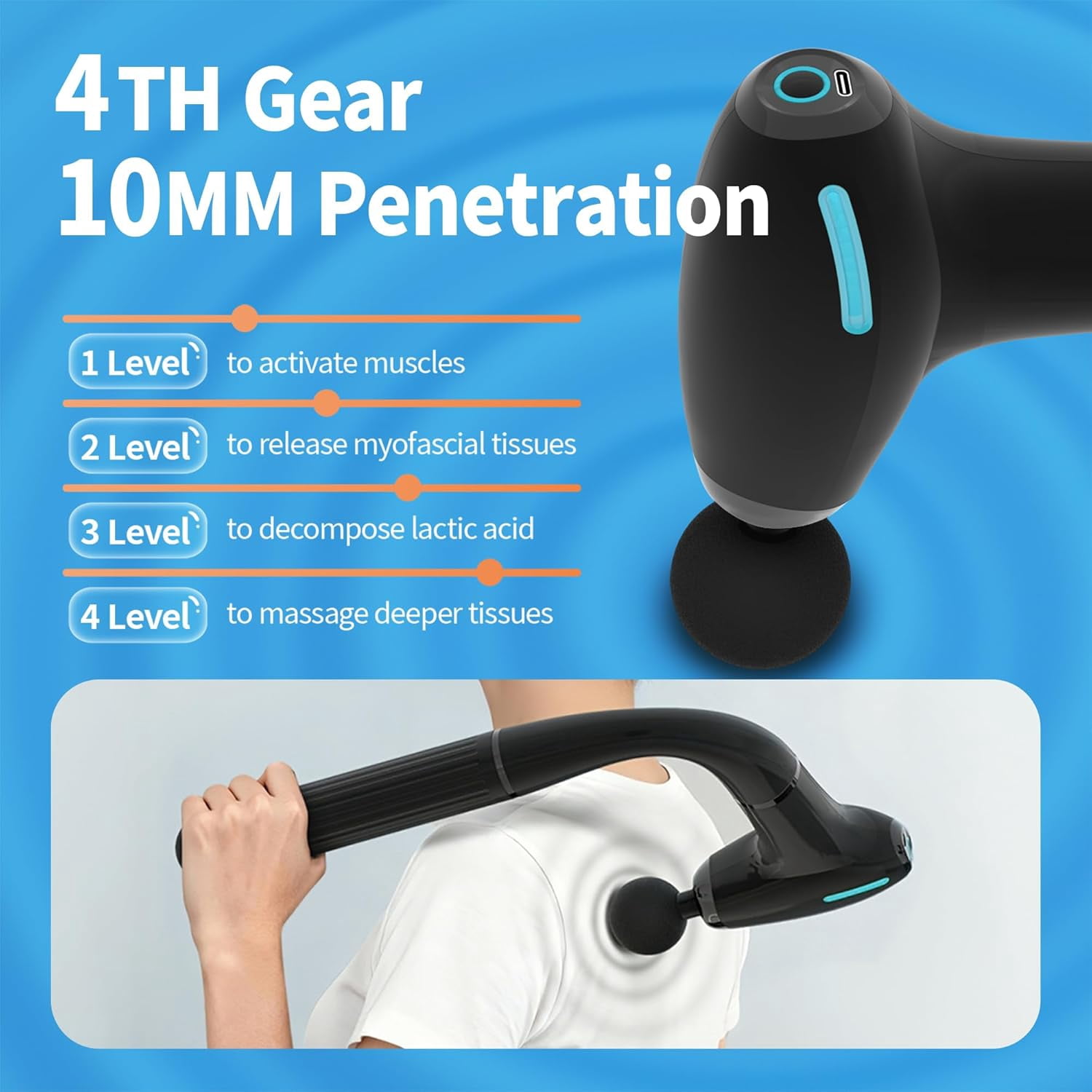 3-in-1 Detachable Massage Gun Deep Tissue with 4 Heads 5 Speed for Arm Shoulder Leg