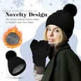thumbnail image 5 of TELOLY Womens Winter Knitted Beanie Hat Glove Set, Pom Pom Beanie Warmer Fleece Lined Knit Touchscreen Gloves for Women, 5 of 7