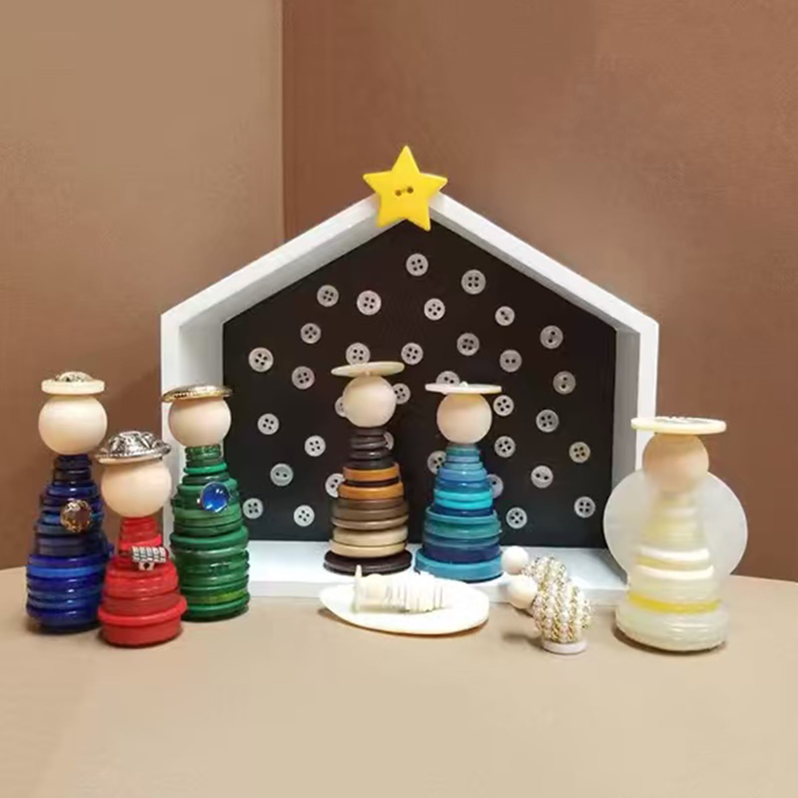 Dserfhy DIY Button Nativity Scene Craft Kit with Buttons & Beads Handmade Christmas Ornament Activity for Kids Families Christian Holiday Decor