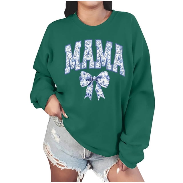 Culottes pour Femmes Manches Longues Mama Chandails en Molleton Col Rond Chandail Ample Léger Blouse Hauts S Vert