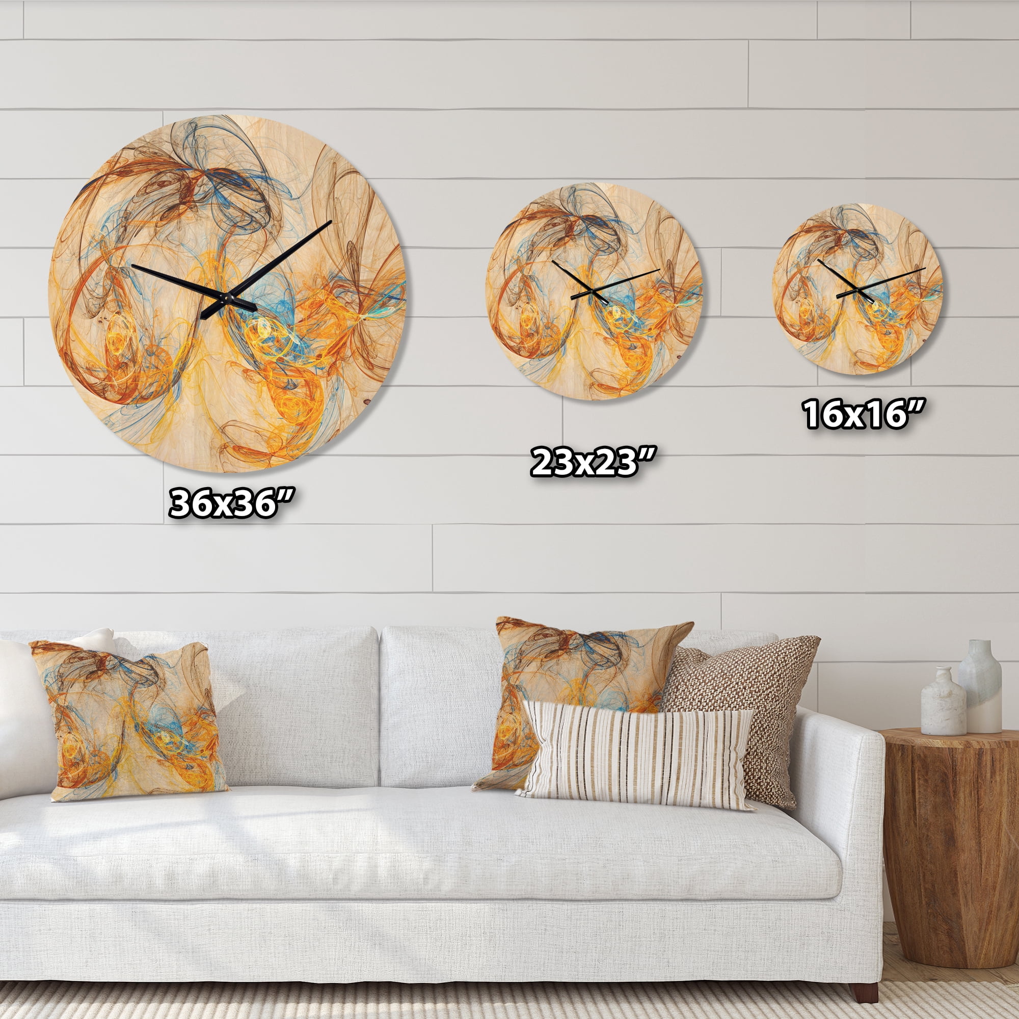 Designart 'One Line Billowing Smoke Yellow ' Modern Wood Wall Clock