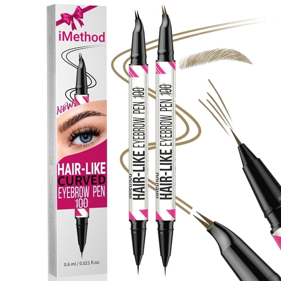 iMethod 2-in-1 Curved Eyebrow Pen - Dual-Ended Microblading Pencil with Curved Tip and Precise Brush-Tip, Natural Hair-Like Brows, Lasts All-day,Brown & Black Brown