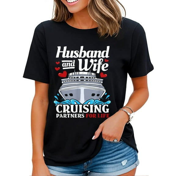 Cruising Cruise Vacation Graphic for Women Husband Wife Couple T-Shirt Black 3X-Large