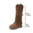 thumbnail image 7 of Winter Fall Studded Fringe Platform Wide Mid Calf Boots for Women Boho Ethnic Chunky Knee High Cowboy Cowgirl Riding Tall Boots, 7 of 7