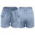 thumbnail image 5 of FINALGANG Girls Kids Casual Shorts Solid Color Elastic High Waist Patch Pocket Lightweight Breathable Summer Shorts For Daily Wear Light Blue 6-7 Years, 5 of 5