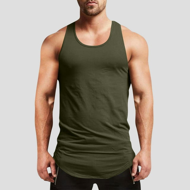 pstuiky Camisetas sin mangas para hombre, Camiseta de tirantes vintage de color liso para hombre, estilo casual, deportiva, transpirable, con cuello redondo Camisas para hombres l